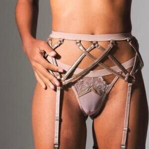 Thistle and Spire Garter Belt Womens Medium Bronze Strappy Faux Leather